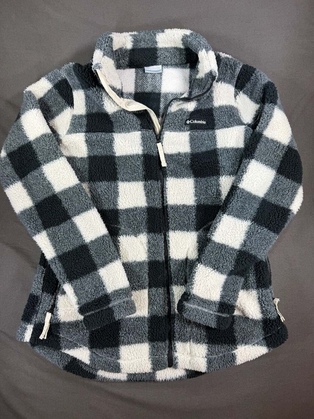 Columbia Women's West Bend Full Zip Sherpa Fleece Jacket Chalk Check Print Large